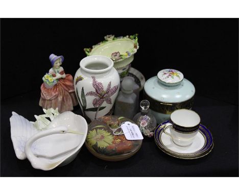 Ceramics, to include a Royal Doulton Cissie figure number 1809, glass perfumes, a Capodimonte cup and saucer, Spode Copeland 