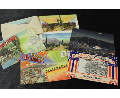 A collection of 1940 vintage U.S. postcard sets, including Interesting Hollywood California, Wonderful Los Angeles, Homes of 