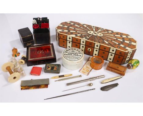 Works of art, to include a 19th Century Anglo Indian box, sewing tools, a snuff box, a ladys companion cased sewing set a Say