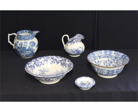 Pottery, to include a Mintons wash basin and soap dish, a 19th Century wash basin jug, a wash basin bowl and another jug, (5)