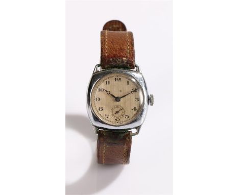 Gentleman's chrome cased wristwatch, the striped dial with Arabic numerals and subsidiary seconds dial, manual wound, the cas