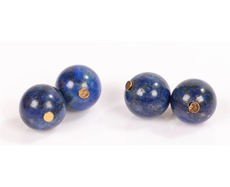 Pair of lapis lazuli cufflinks, in ball form with a yellow metal chain link