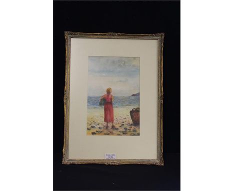 Watercolour entitled Girl at the Beach by Jan Wasilewski, 16.5 cm x 25.5 cm, After the German invasion of Poland in WW2 Mr Wa