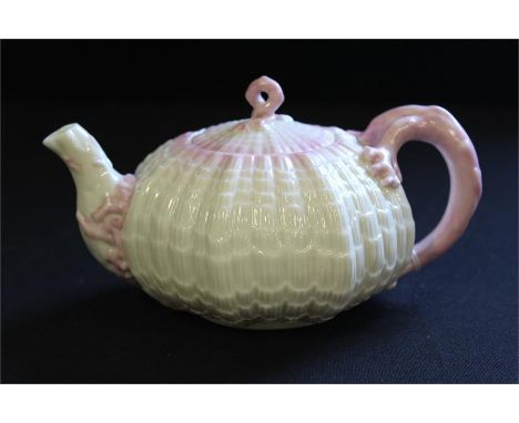 Belleek - Late 19th / Early 20th Century Large Shell Teapot, Second Printed Mark 1891 - 1926, 10 cm in height by 18 cm wide