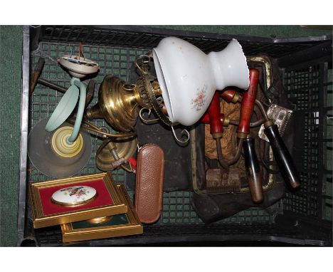 Mixed lot including vintage horse clippers, light fittings, tins, etc, (Qty)