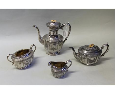 Silver plated four piece tea service, with a coffee pot, tea pot, jug and bowl, (4)