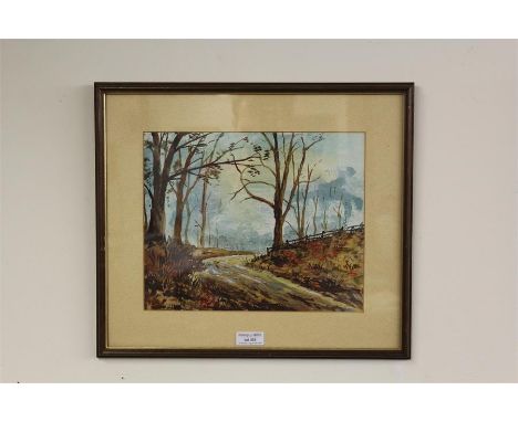 Watercolour entitled Country Lane Through Trees by Jan Wasilewski, 28 cm x 23 cm, After the German invasion of Poland in WW2 