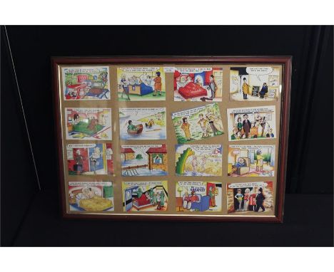 Framed collection of vintage saucy cartoon postcards
