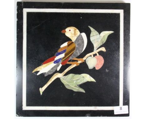 A black marble and pietra dura panel, 30cm x 30cm