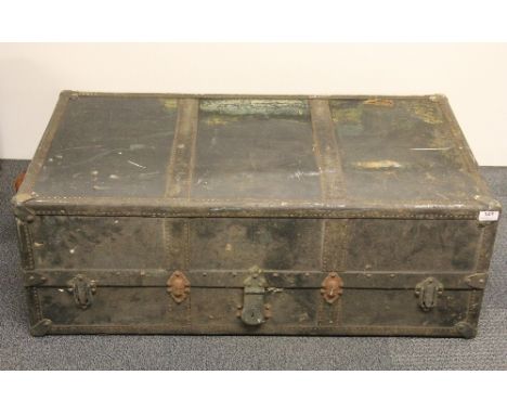 A large canvas travelling trunk, 100cm x 36cm x 58cm