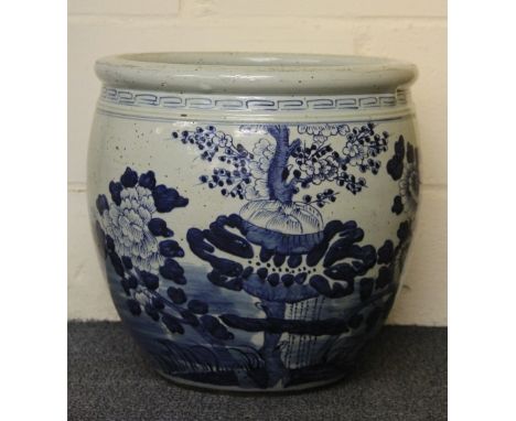 A large 19th century Chinese hand painted provincial porcelain planter, H 37cm, Dia 39cm