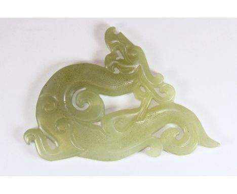 A Chinese carved nephrite jade dragon, W 14.5cm x 10cm