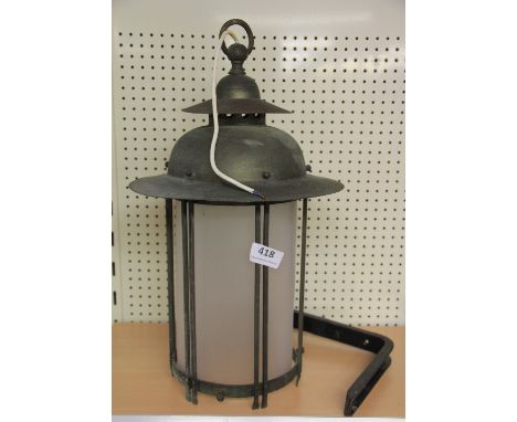 A 1920s copper and brass hall lantern, H 46cm