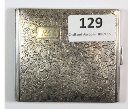 An engine turned white metal (tested silver) cigarette case