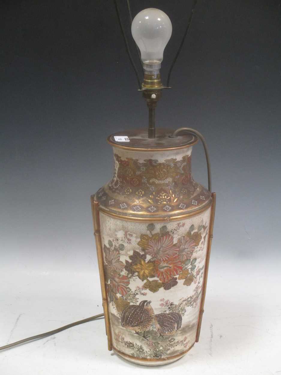 A Japanese Satsuma vase converted to a lamp base, 38cm high (vase) in