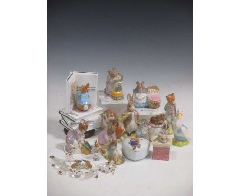 A collection of Beswick and Royal Albert Beatrix Potter figures, together with a baby bowl and a small collection of glass cr