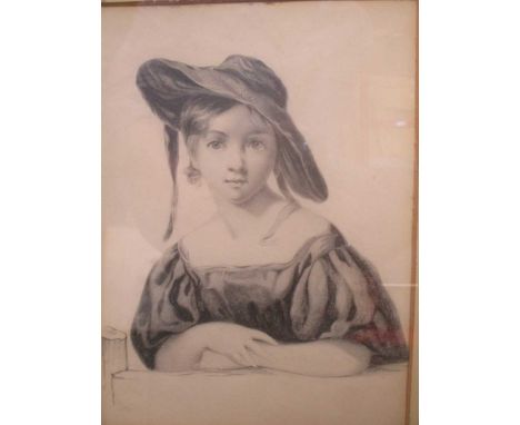 A Portrait of a young girl in a hat, signed lower right F P Crane, pencil, 25 x 19cm, 44.5 x 34.5 cm framed