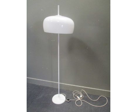A late 20th century white plastic standard lamp with white bulbous shade 168cm high
