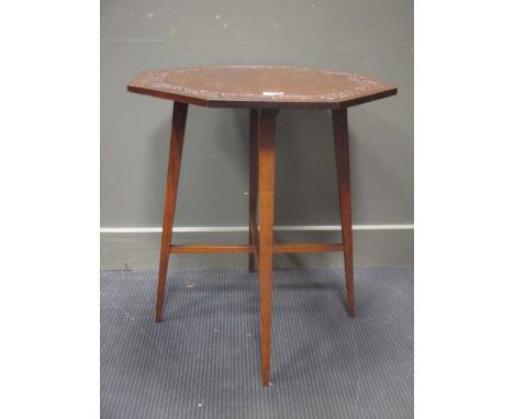 A Lakeland School oak occasional table, the octagonal top with Celtic carving, 66.5 x 78 x 78cm