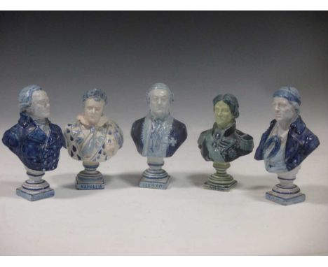 Five French faience portrait busts, including Nelson and Napoleon (5)
