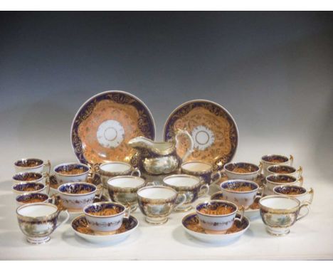 A blue and gilt painted tea service