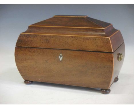 A Regency mahogany sarcophagus shape tea caddy