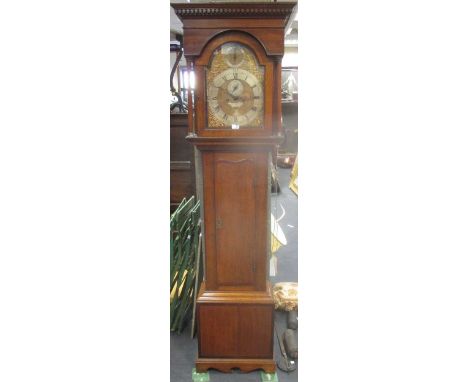 A George III oak longcase clock, 207cm high, dial signed Dunlop, London