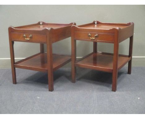 A pair of Georgian style two tier lamp tables, the raised gallery over a single drawer 62 x 51 x 61cm