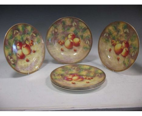 A group of Royal Worcester porcelain painted with peaches, etc. by J Smith and two painted cabinet plates, one by Aynsley (8)