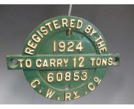 Two GWR cast iron engine plates and a collection of coins, including a framed group of pre-decimal currency, together with a 