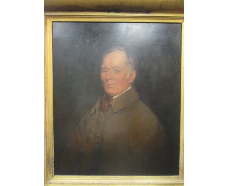 19th Century English School, Portrait of a gentleman wearing a high collared coat, oil on canvas, 73 x 61cms