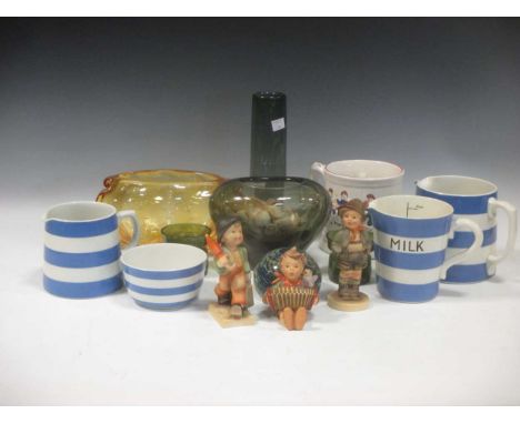 A collection of 20th century ceramics and glass, to include two Holmegaard glass vases, a pair of Dansk design candlesticks, 