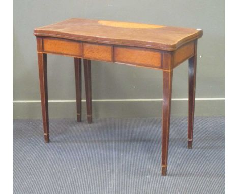 A 19th century mahogany and satinwood inlaid and crossbanded foldover card table 75 x 91 x 45cm