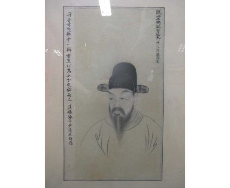 A watercolour portrait of Lai Xu by Ruan Tang, 40 x 23cm