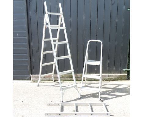An aluminium step ladder, together with another and two ladders, largest 191cm tall (4)