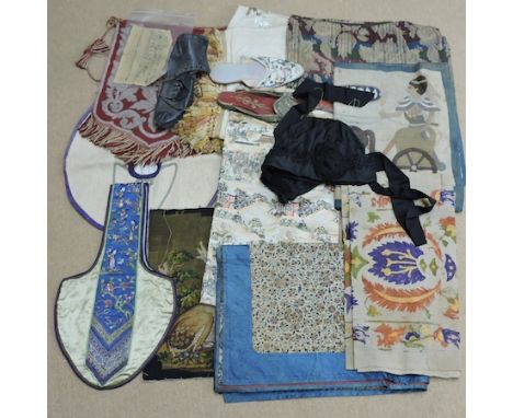 A collection of textiles, to include beadwork, tapestry and silk