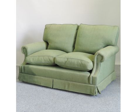 A green upholstered two seater sofa,140cm
