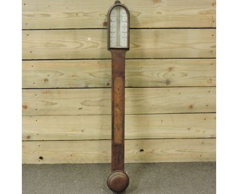 A 19th century burr walnut cased stick barometer, 94cm tall