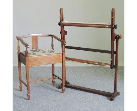 A Victorian mahogany tapestry frame, 85cm, together with a piano stool 