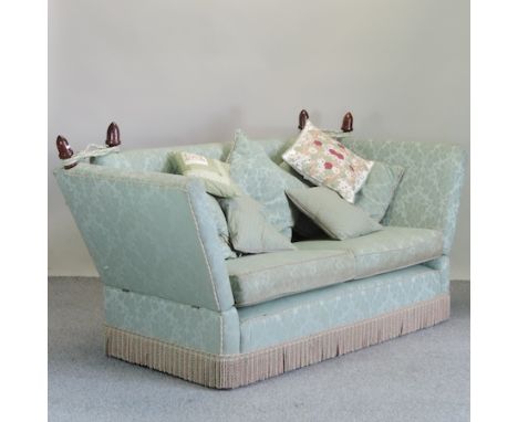 A green upholstered knowle sofa, 210cm