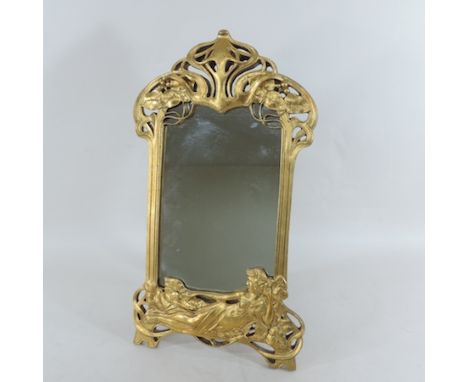 An Art Nouveau style gilt painted easel mirror, 50 x 29cm