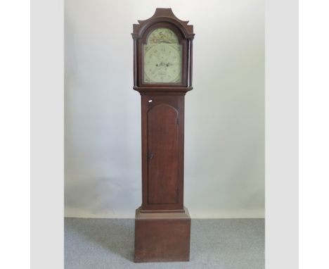 A George III oak cased longcase clock, with a painted dial, 209cm tall