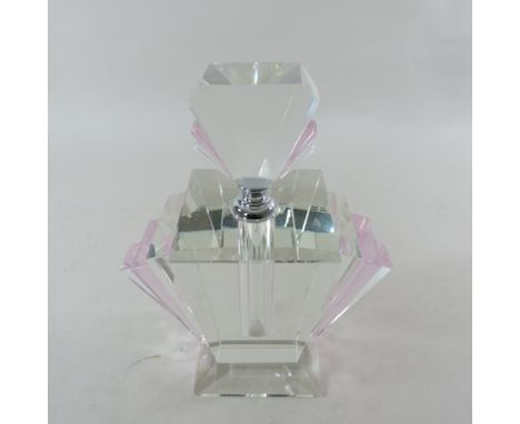 An Art Deco style pink glass scent bottle, 24cm tall