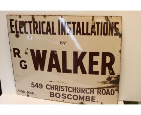 A vintage enamel R G Walker Electrical installations advertising sign. 