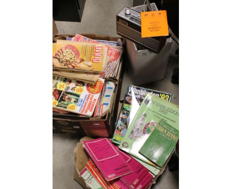 A box of mixed collectables to include Ordnance survey maps, a Robert's radio and a selection of magazines. 