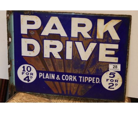 A vintage Park Drive cigarette double sided advertising enamel sign. 