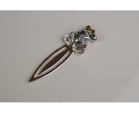 Silver bookmark with musical frog finial 