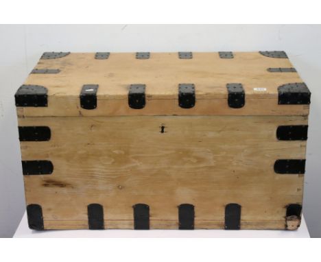 Victorian Pine and Metal Bound Trunk / Box, 92cms long x 49cms high 