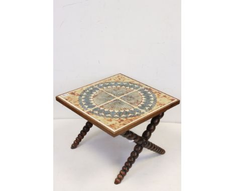 Bobbin Leg X-Frame Stool with Tiled Top, 44cms wide x 31cms high together with an Upholstered Top Dressing Stool 
