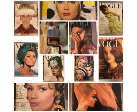 A large collection of approx 130 vintage Vogue magazines from the 1960's (approx 95) and 1970's (approx 35) including the Jul